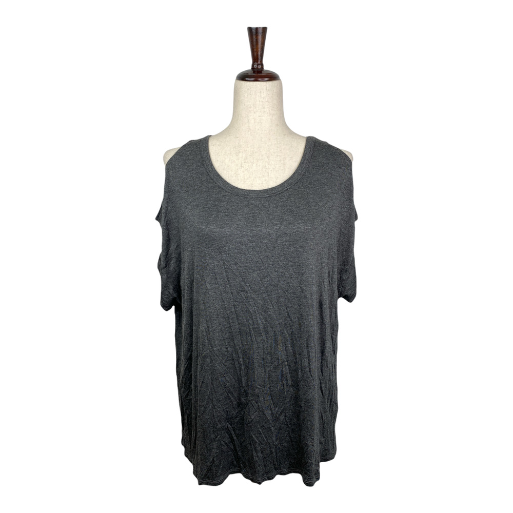NEW Shop Basic Womens Gray Cold-Shoulder T-Shirt Size Large